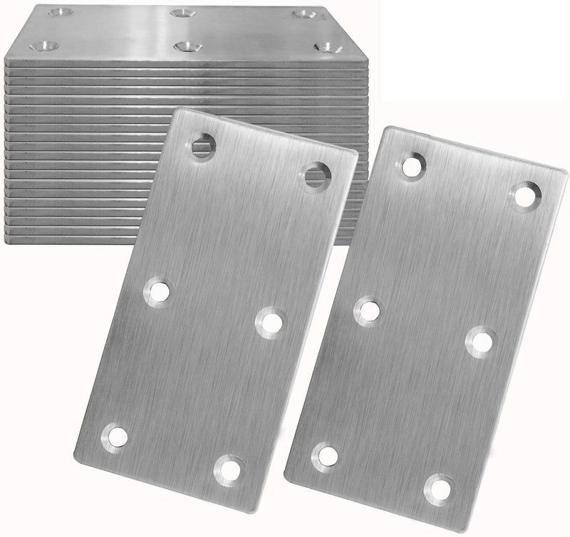 Evadow 20Pcs Stainless Steel Flat Bracket Mending Plate, 4"x2" Bracket Joining Plate, Heavy Duty Metal Repair Fixing Joining, Flat Brace Right Angle for Wood Furniture Cabinet Shelves - Image 1